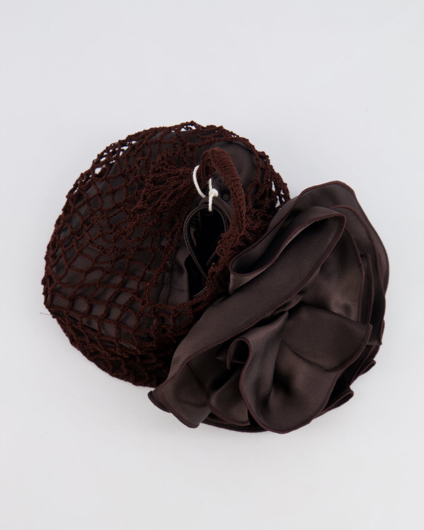 Magda Butrym SS25 Brown Silk Flower and Crochet Small Devana Bag RRP £655