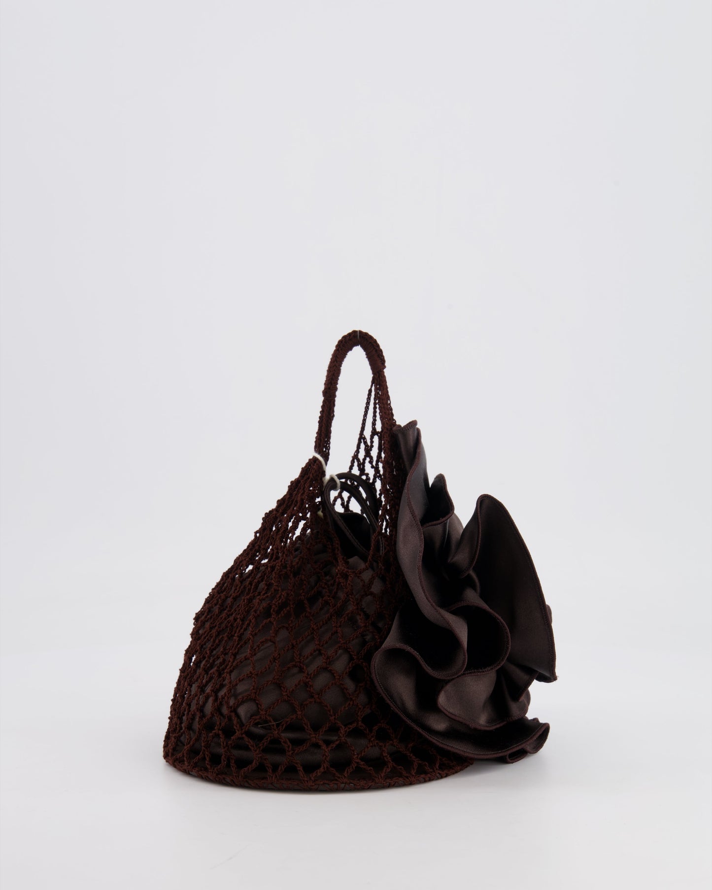 Magda Butrym SS25 Brown Silk Flower and Crochet Small Devana Bag RRP £655
