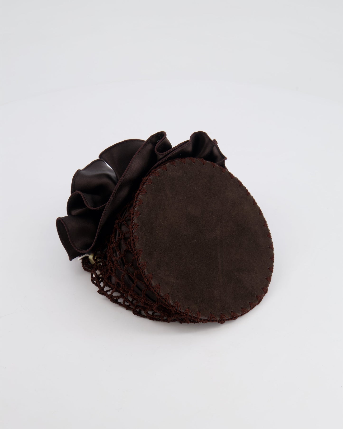 Magda Butrym SS25 Brown Silk Flower and Crochet Small Devana Bag RRP £655