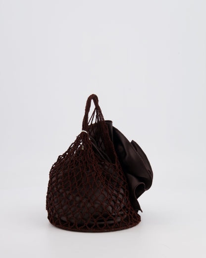 Magda Butrym SS25 Brown Silk Flower and Crochet Small Devana Bag RRP £655