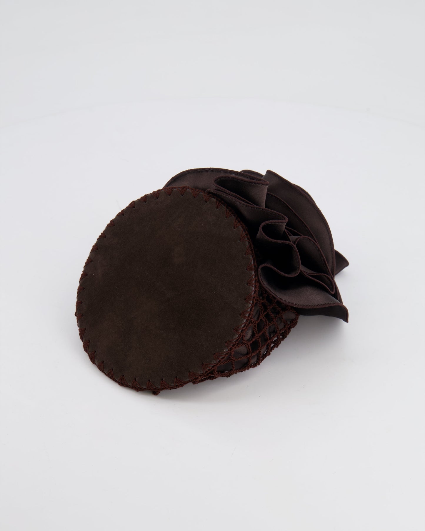 Magda Butrym SS25 Brown Silk Flower and Crochet Small Devana Bag RRP £655