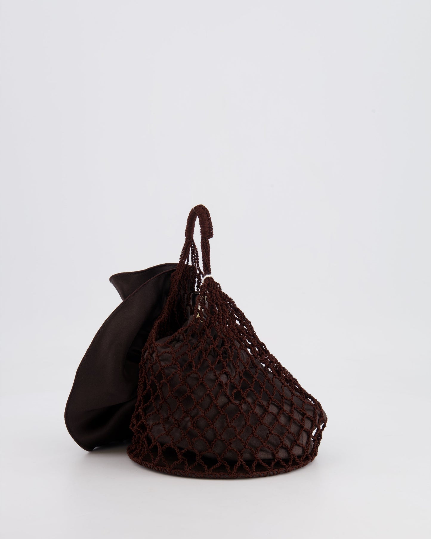 Magda Butrym SS25 Brown Silk Flower and Crochet Small Devana Bag RRP £655