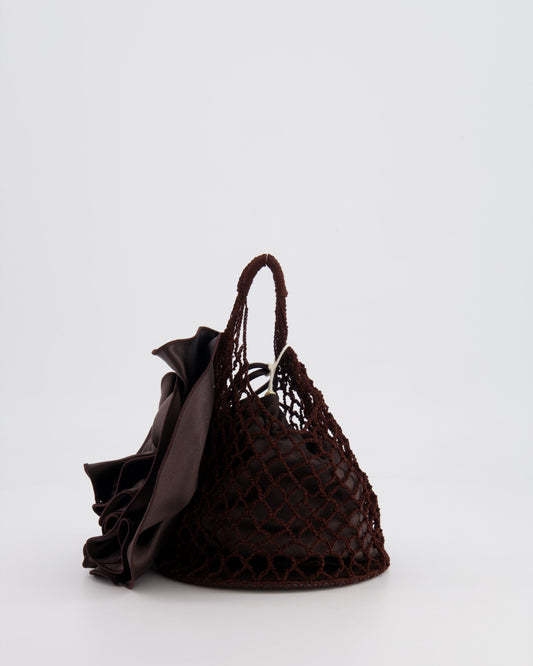Magda Butrym SS25 Brown Silk Flower and Crochet Small Devana Bag RRP £655