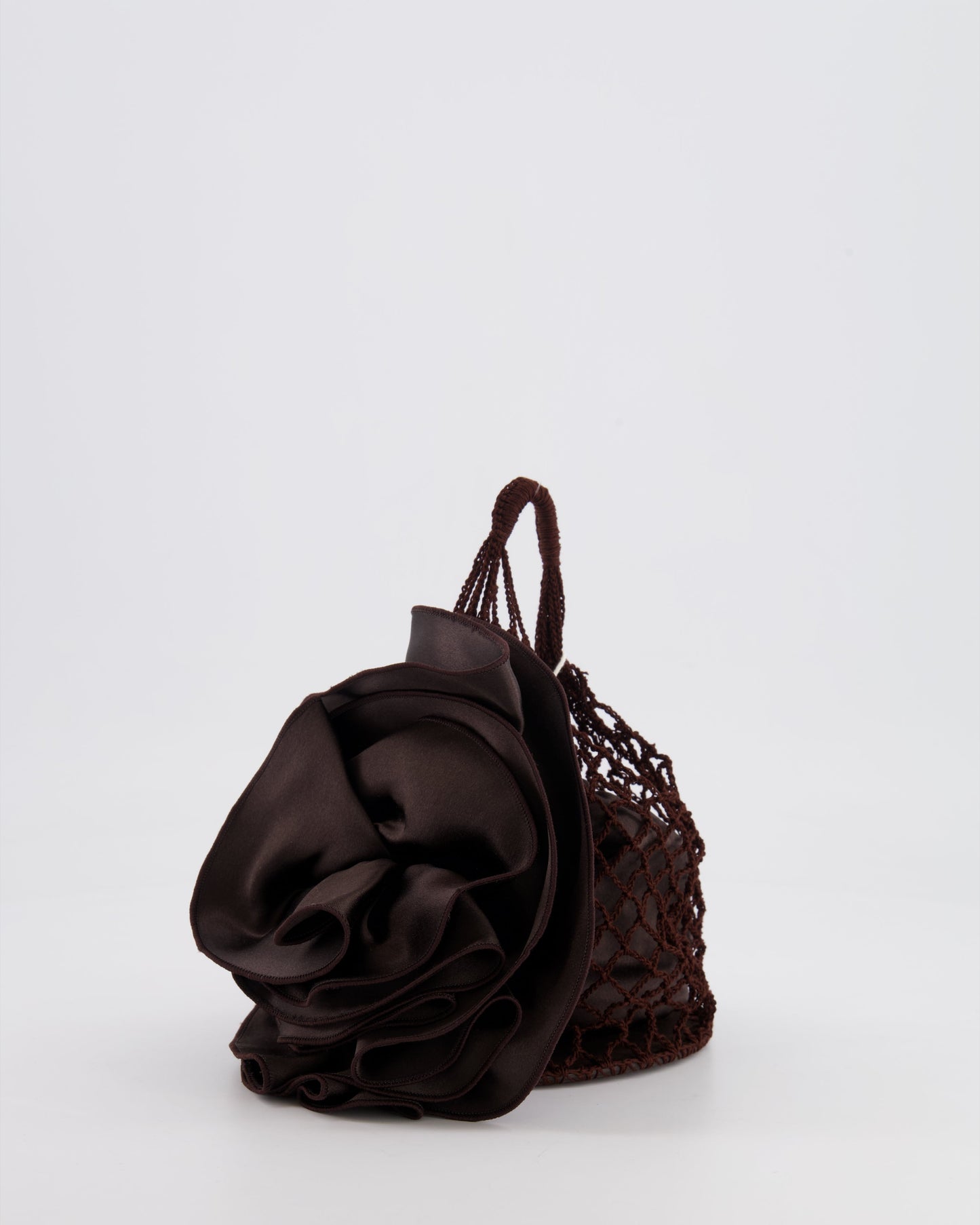 Magda Butrym SS25 Brown Silk Flower and Crochet Small Devana Bag RRP £655