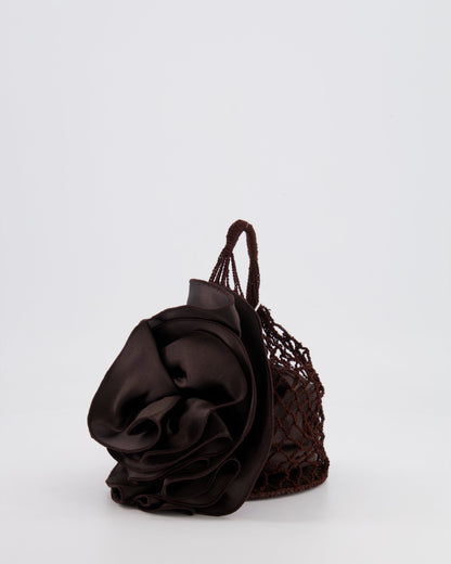 Magda Butrym SS25 Brown Silk Flower and Crochet Small Devana Bag RRP £655