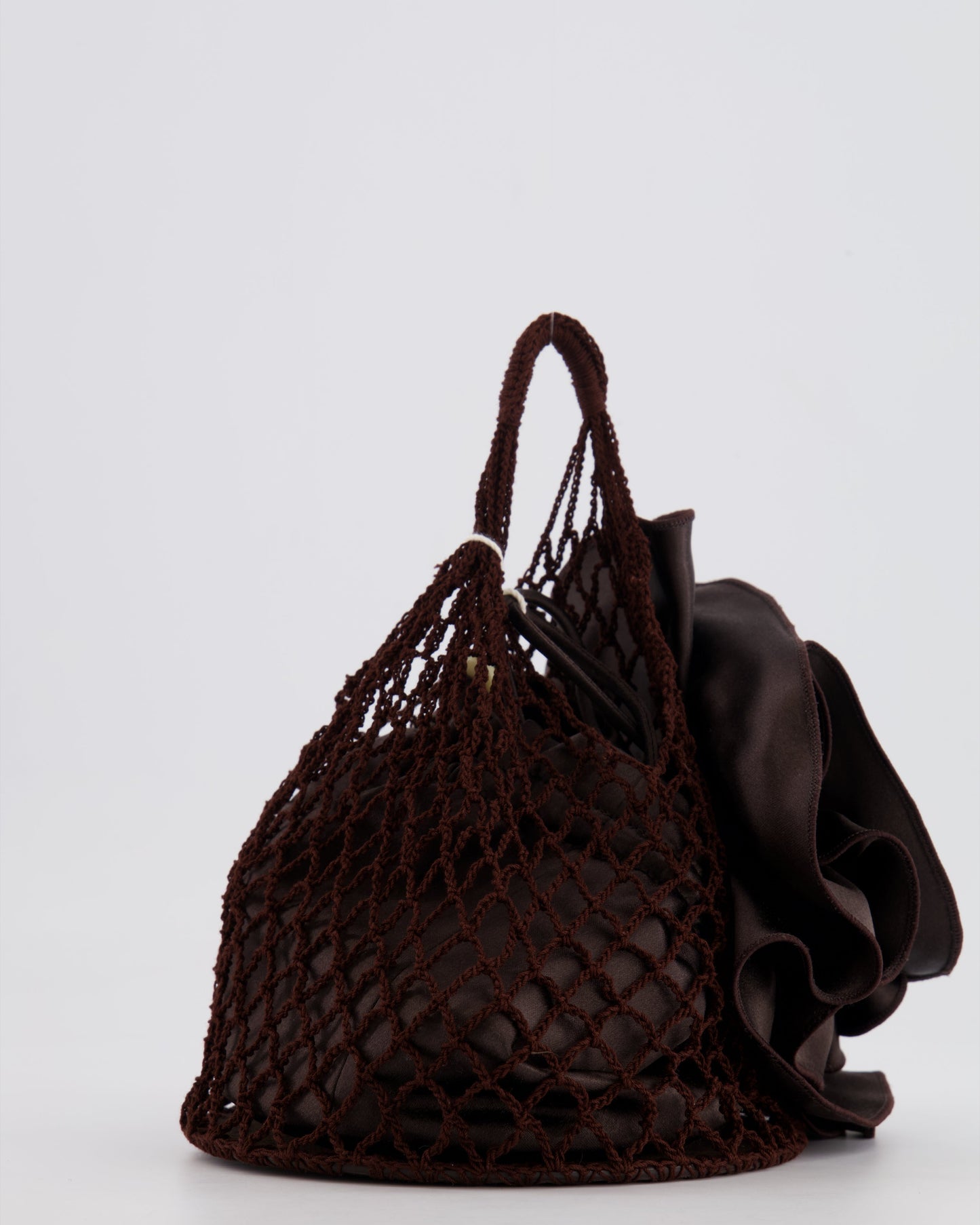 Magda Butrym SS25 Brown Silk Flower and Crochet Small Devana Bag RRP £655
