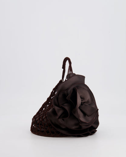 Magda Butrym SS25 Brown Silk Flower and Crochet Small Devana Bag RRP £655