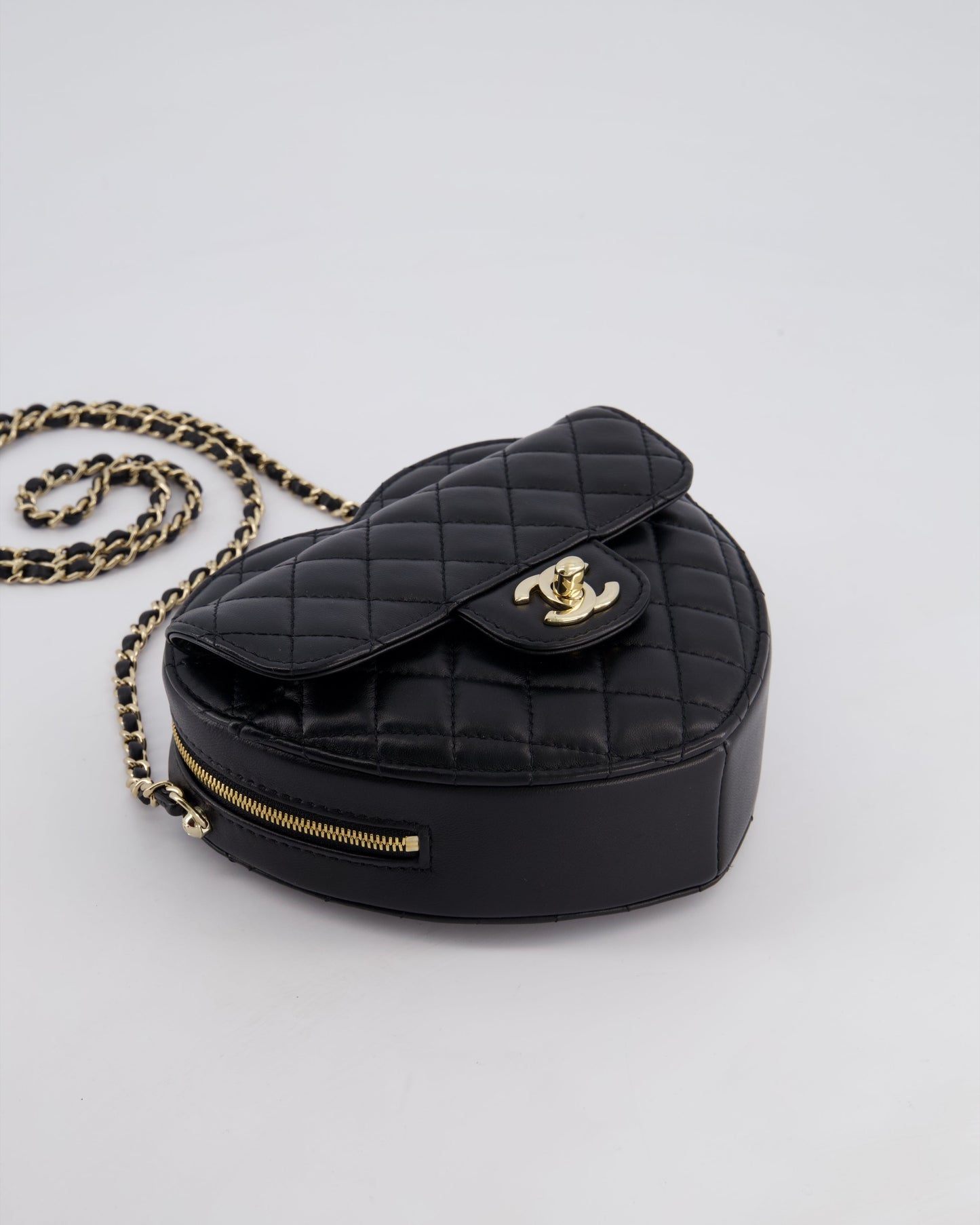 Chanel Black Medium Heart Bag in Lambskin Leather with Champagne Gold Hardware