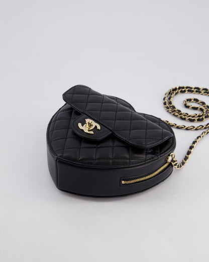 Chanel Black Medium Heart Bag in Lambskin Leather with Champagne Gold Hardware