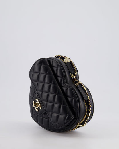 Chanel Black Medium Heart Bag in Lambskin Leather with Champagne Gold Hardware