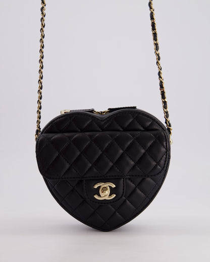 Chanel Black Medium Heart Bag in Lambskin Leather with Champagne Gold Hardware