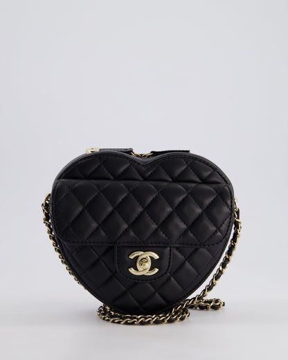 Chanel Black Medium Heart Bag in Lambskin Leather with Champagne Gold Hardware
