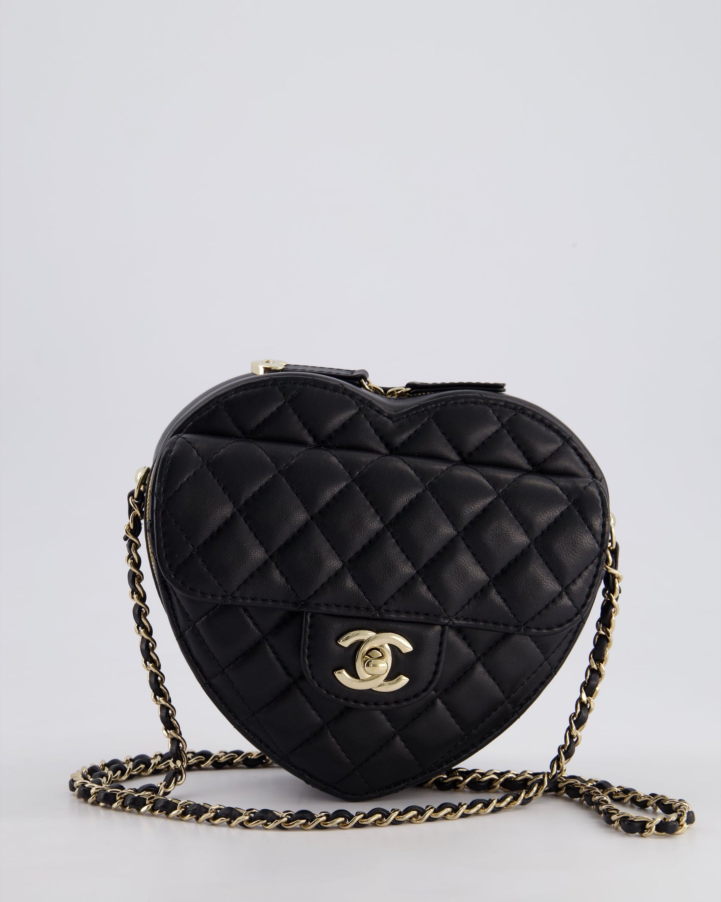 Chanel Black Medium Heart Bag in Lambskin Leather with Champagne Gold Hardware