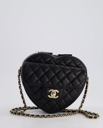 Chanel Black Medium Heart Bag in Lambskin Leather with Champagne Gold Hardware