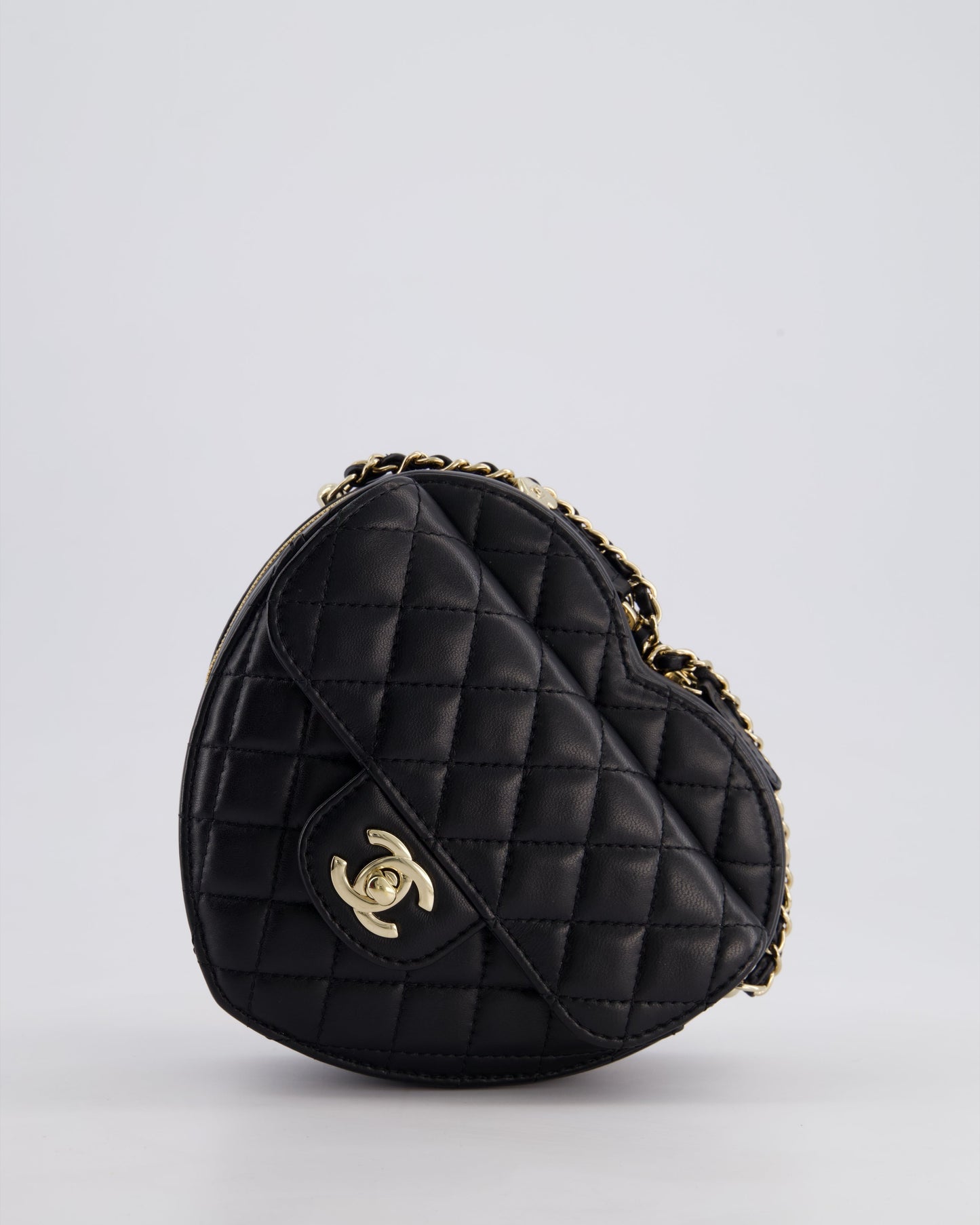 Chanel Black Medium Heart Bag in Lambskin Leather with Champagne Gold Hardware