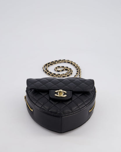 Chanel Black Medium Heart Bag in Lambskin Leather with Champagne Gold Hardware