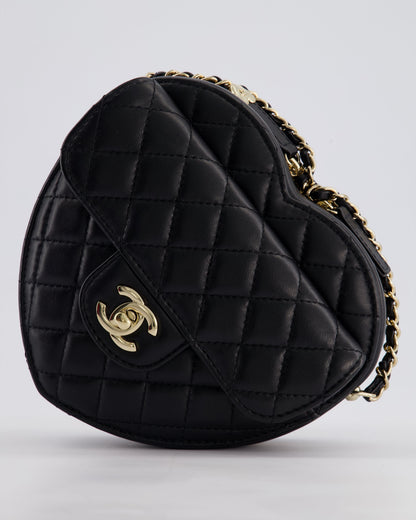 Chanel Black Medium Heart Bag in Lambskin Leather with Champagne Gold Hardware