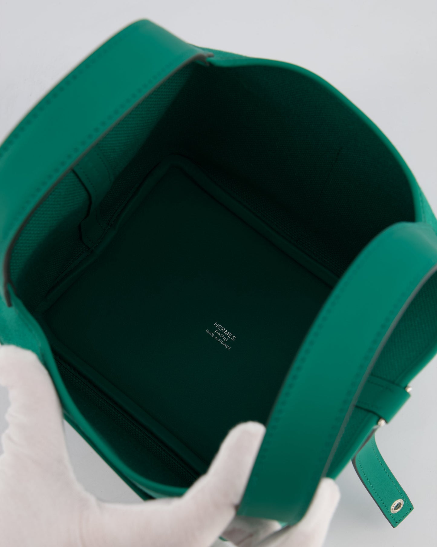 Hermes Picotin 18cm Cargo in Vert Vertigo in Ecru and Swift Leather with Palladium Hardware