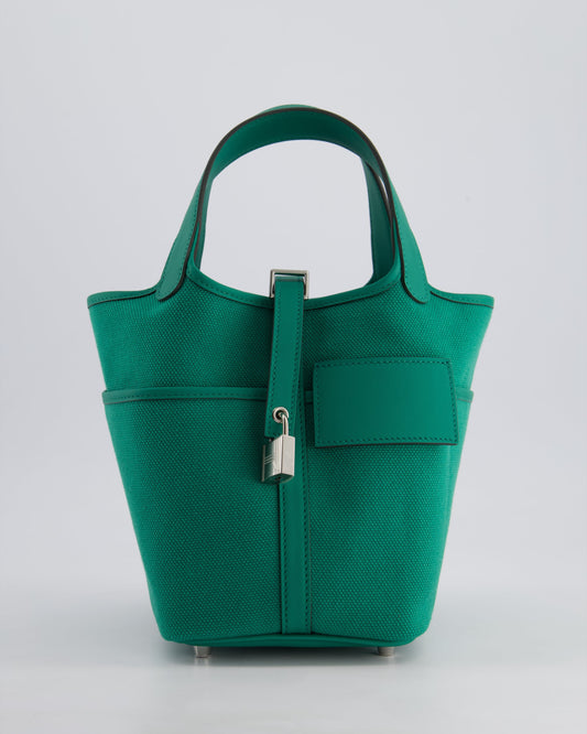 Hermes Picotin 18cm Cargo in Vert Vertigo in Ecru and Swift Leather with Palladium Hardware