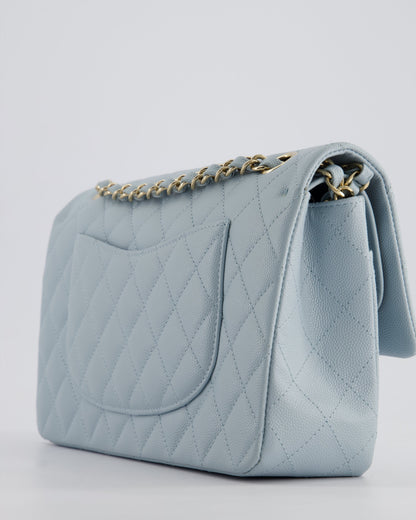 *HOT* Chanel Baby Blue Medium Classic Double Flap Bag in Caviar Leather with Champagne Gold Hardware