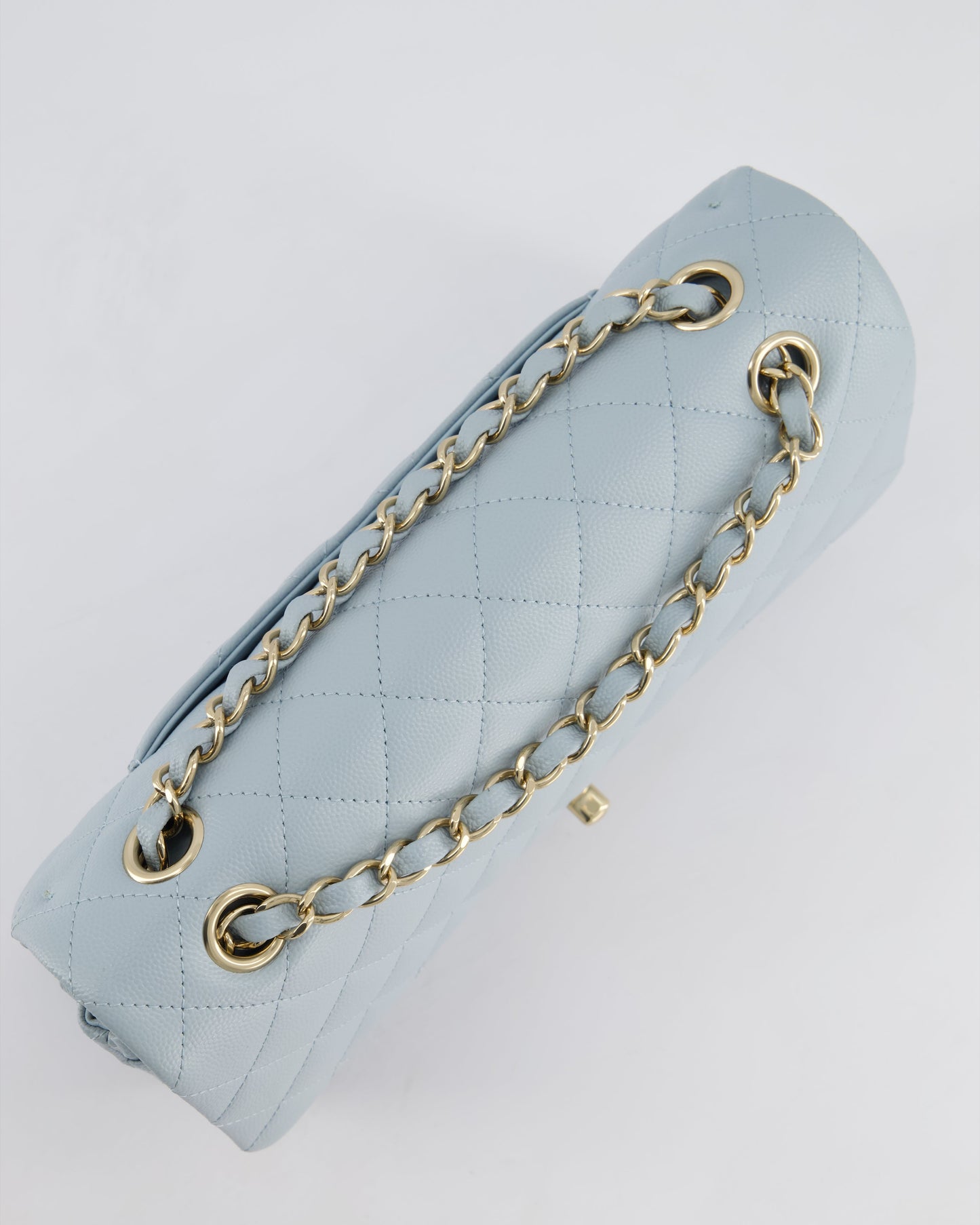 *HOT* Chanel Baby Blue Medium Classic Double Flap Bag in Caviar Leather with Champagne Gold Hardware