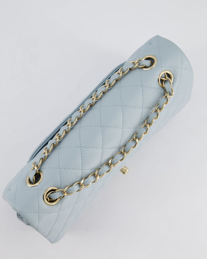 *HOT* Chanel Baby Blue Medium Classic Double Flap Bag in Caviar Leather with Champagne Gold Hardware