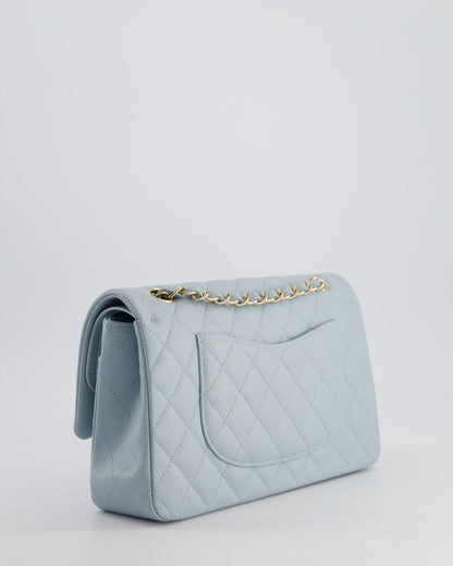 *HOT* Chanel Baby Blue Medium Classic Double Flap Bag in Caviar Leather with Champagne Gold Hardware