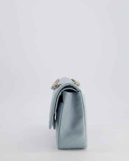 *HOT* Chanel Baby Blue Medium Classic Double Flap Bag in Caviar Leather with Champagne Gold Hardware