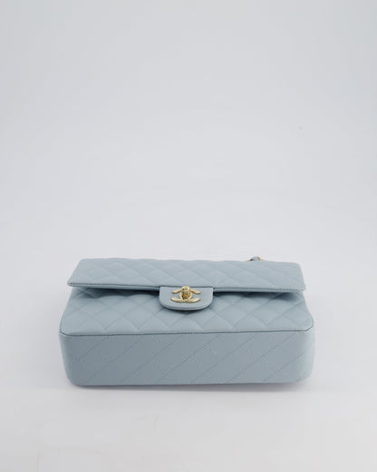 *HOT* Chanel Baby Blue Medium Classic Double Flap Bag in Caviar Leather with Champagne Gold Hardware
