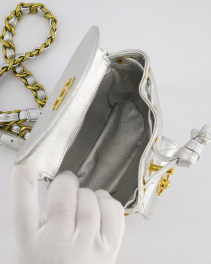 *RARE* Chanel Metallic Silver Vintage Mini Duma Backpack Bag in Lambskin Leather with 24K Gold Hardware