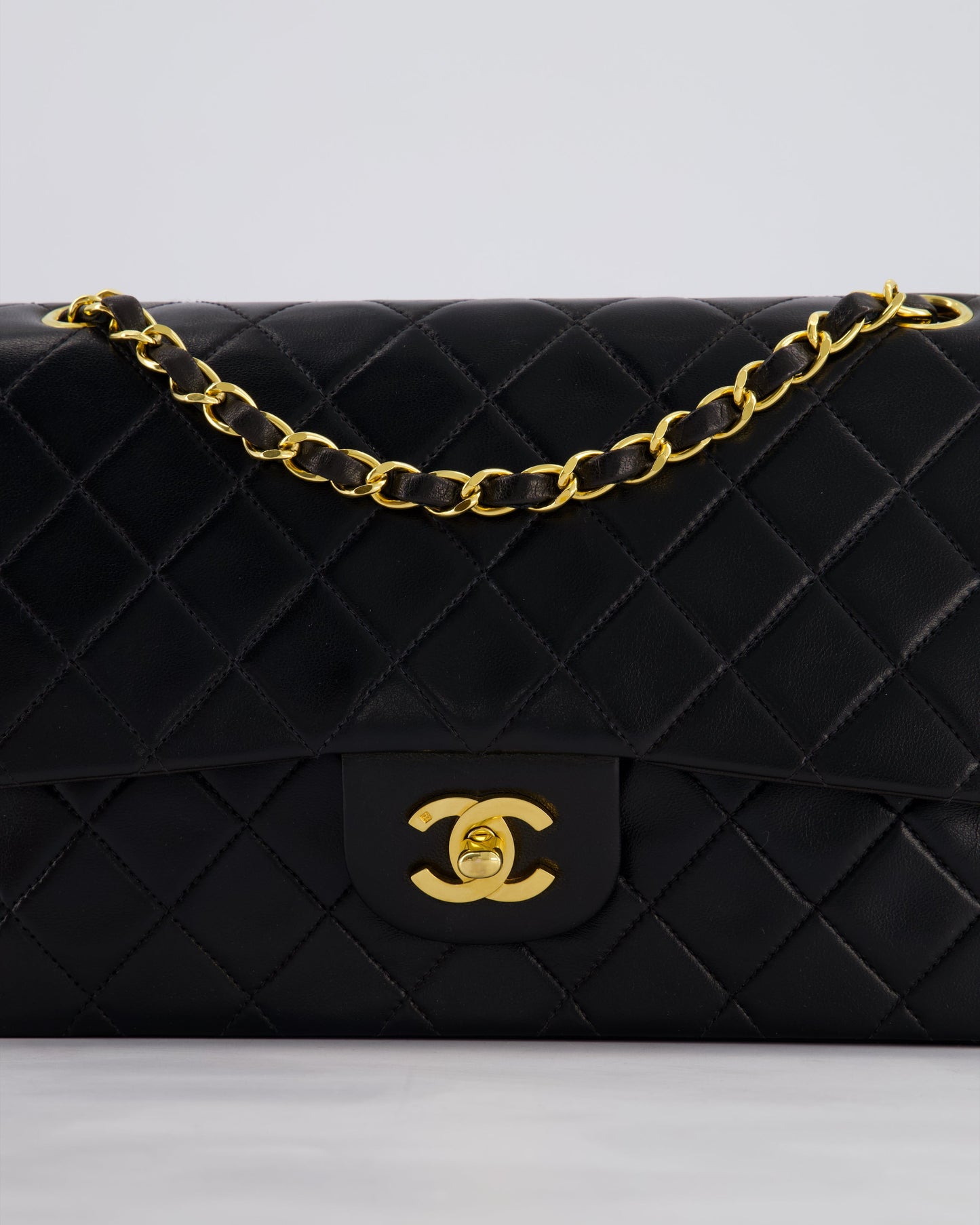 *PERFECT VINTAGE* Chanel Vintage Black Medium Classic Double Flap Bag in Lambskin Leather with 24k Gold Hardware