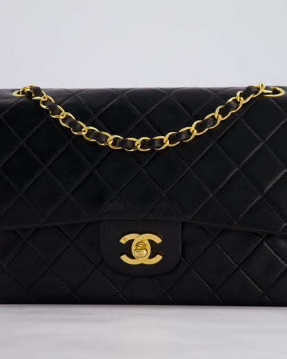 *PERFECT VINTAGE* Chanel Vintage Black Medium Classic Double Flap Bag in Lambskin Leather with 24k Gold Hardware