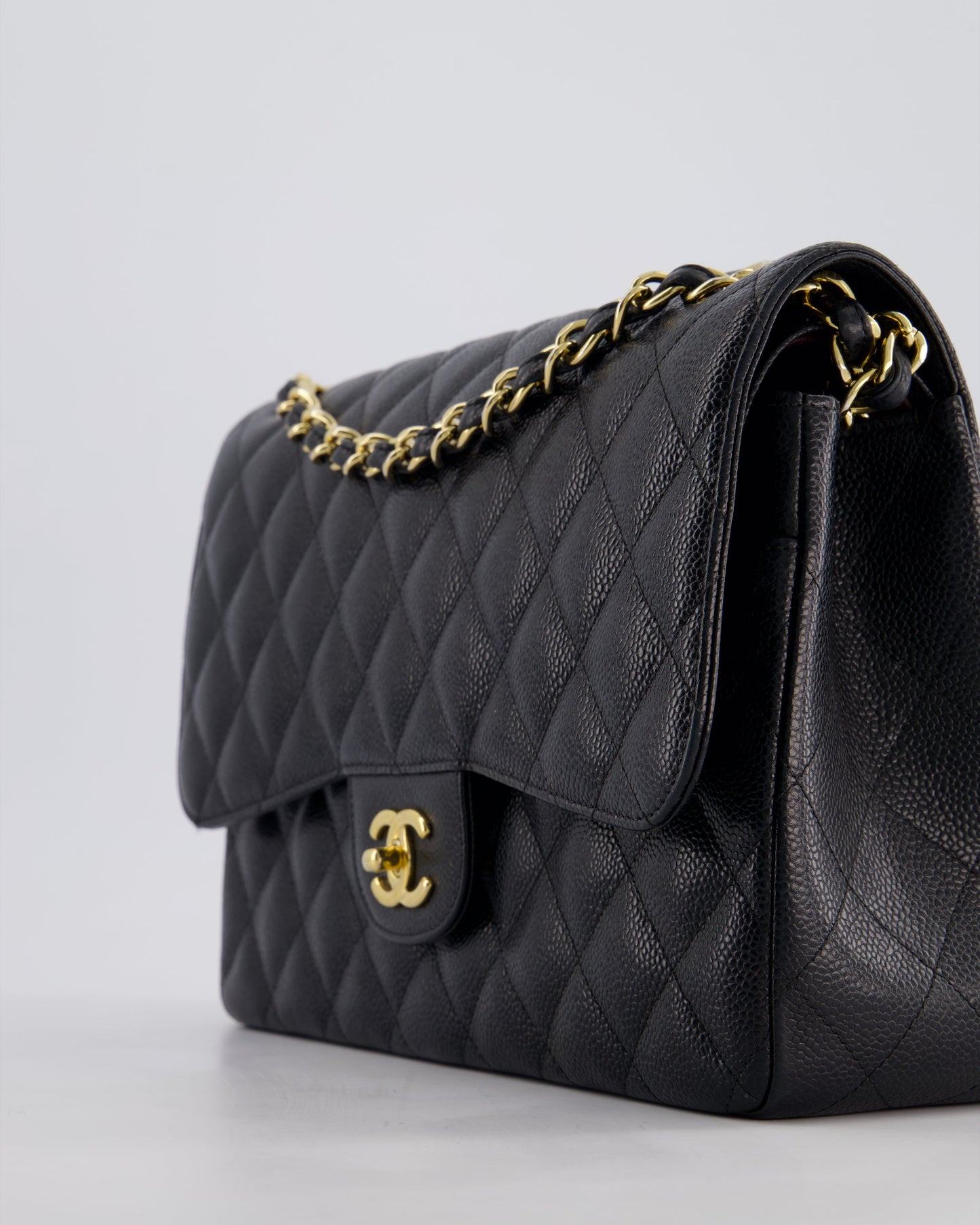 Chanel Black Jumbo Classic Double Flap Bag in Caviar Leather with Gold Hardware