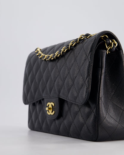 Chanel Black Jumbo Classic Double Flap Bag in Caviar Leather with Gold Hardware