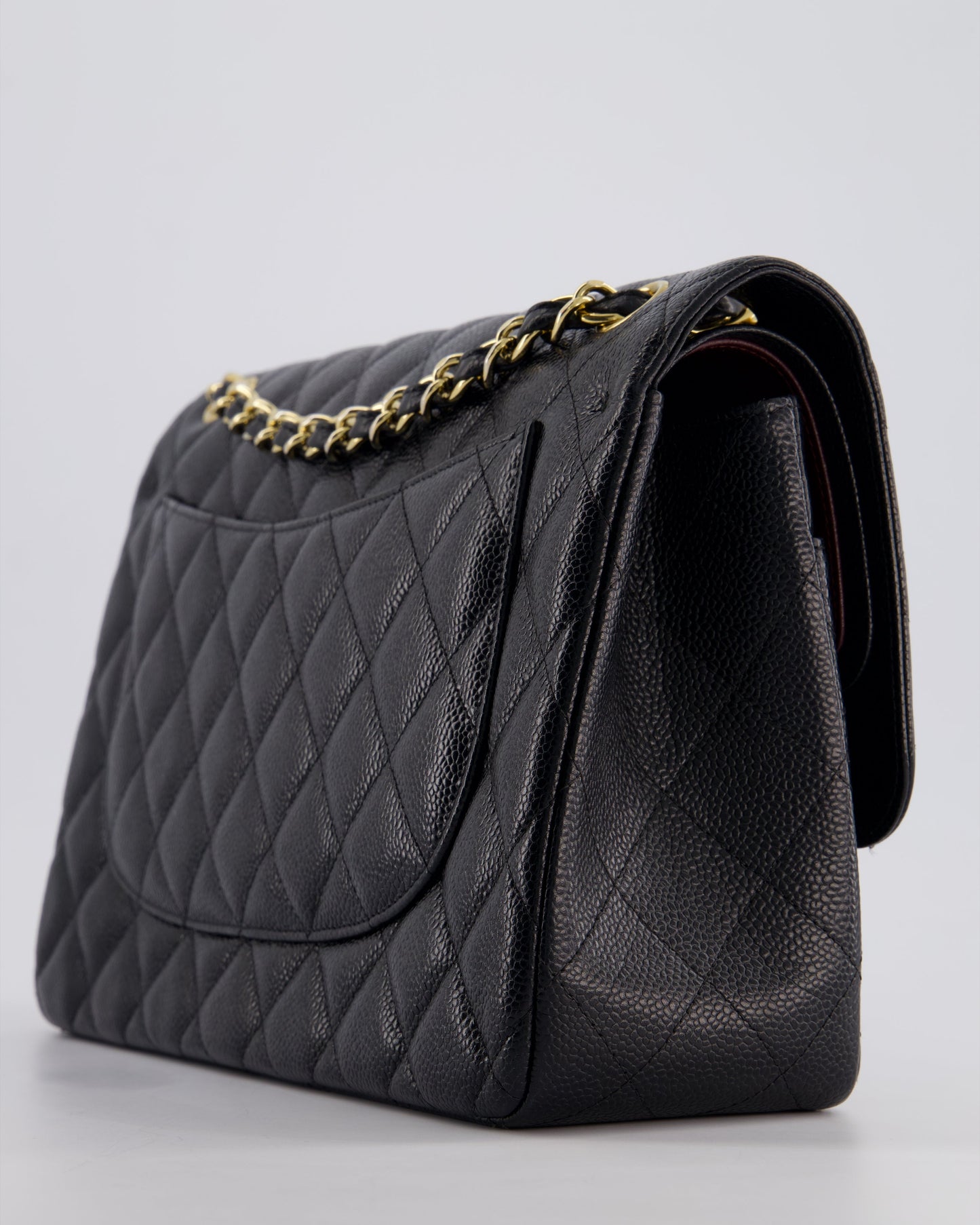 Chanel Black Jumbo Classic Double Flap Bag in Caviar Leather with Gold Hardware