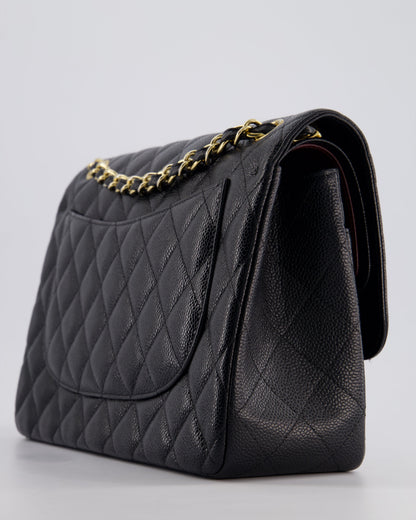 Chanel Black Jumbo Classic Double Flap Bag in Caviar Leather with Gold Hardware