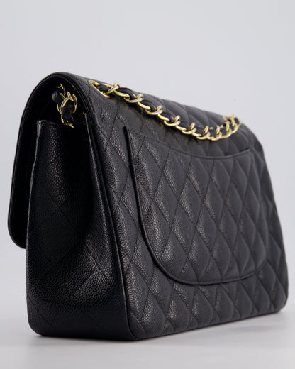Chanel Black Jumbo Classic Double Flap Bag in Caviar Leather with Gold Hardware