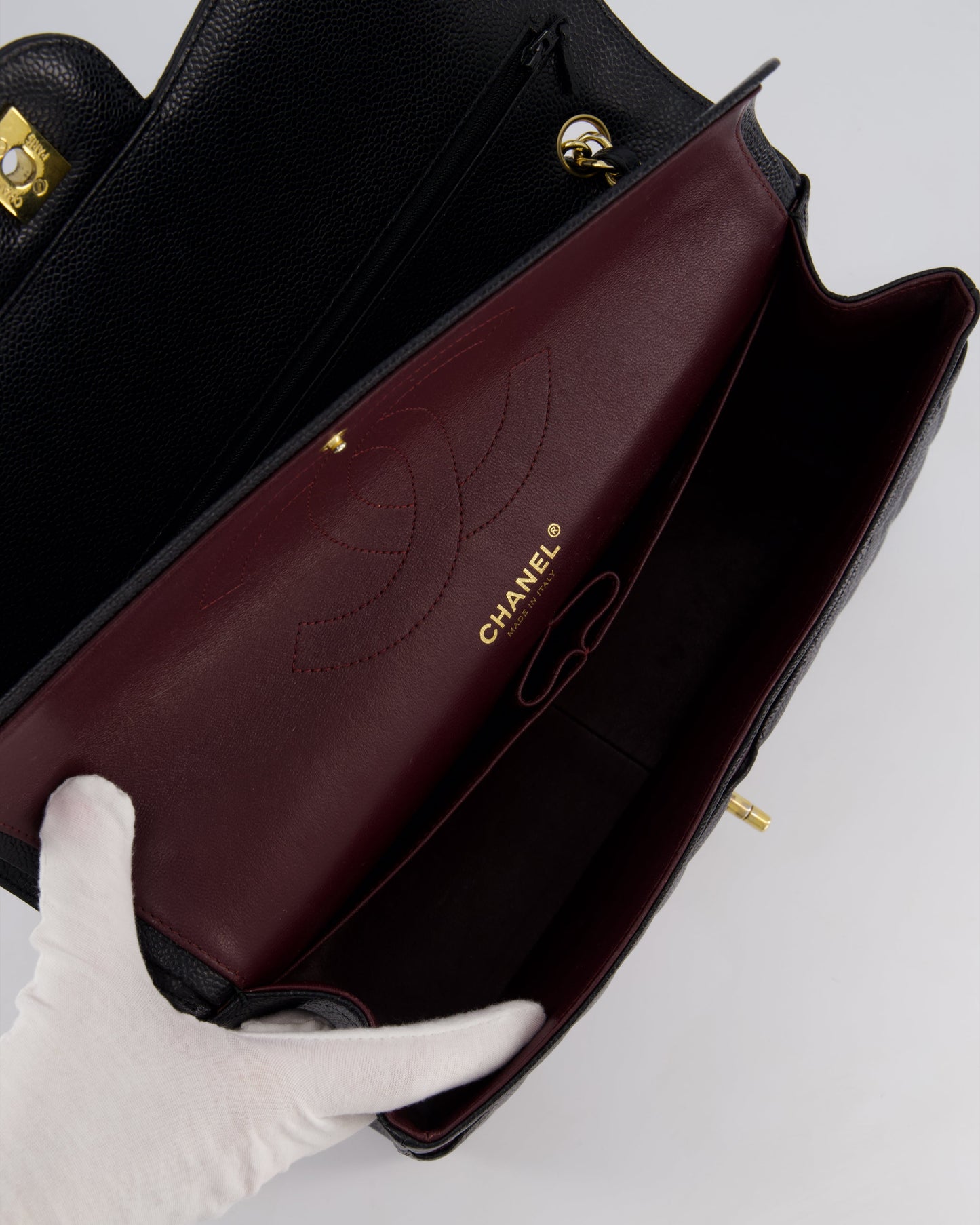 Chanel Black Jumbo Classic Double Flap Bag in Caviar Leather with Gold Hardware