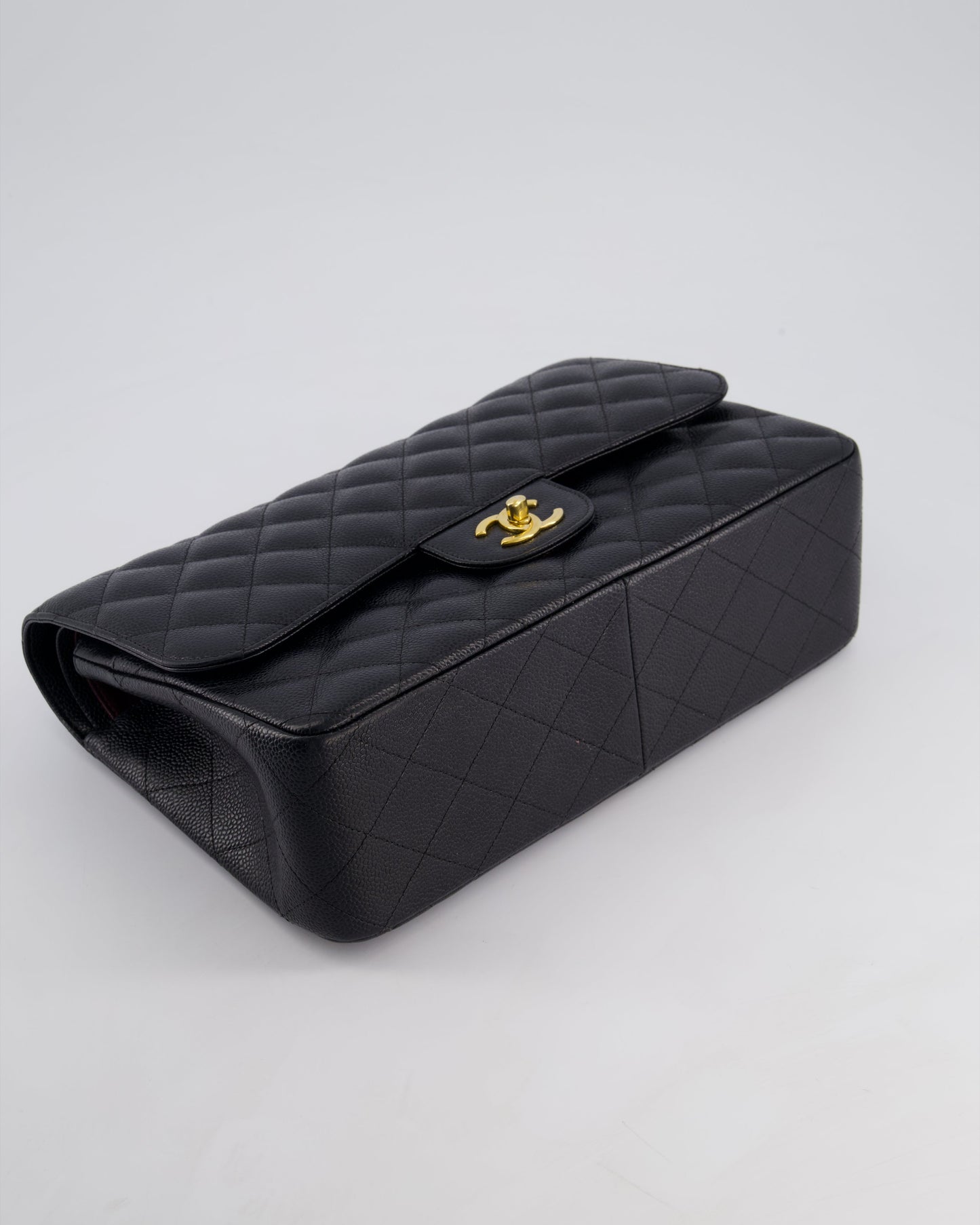 Chanel Black Jumbo Classic Double Flap Bag in Caviar Leather with Gold Hardware