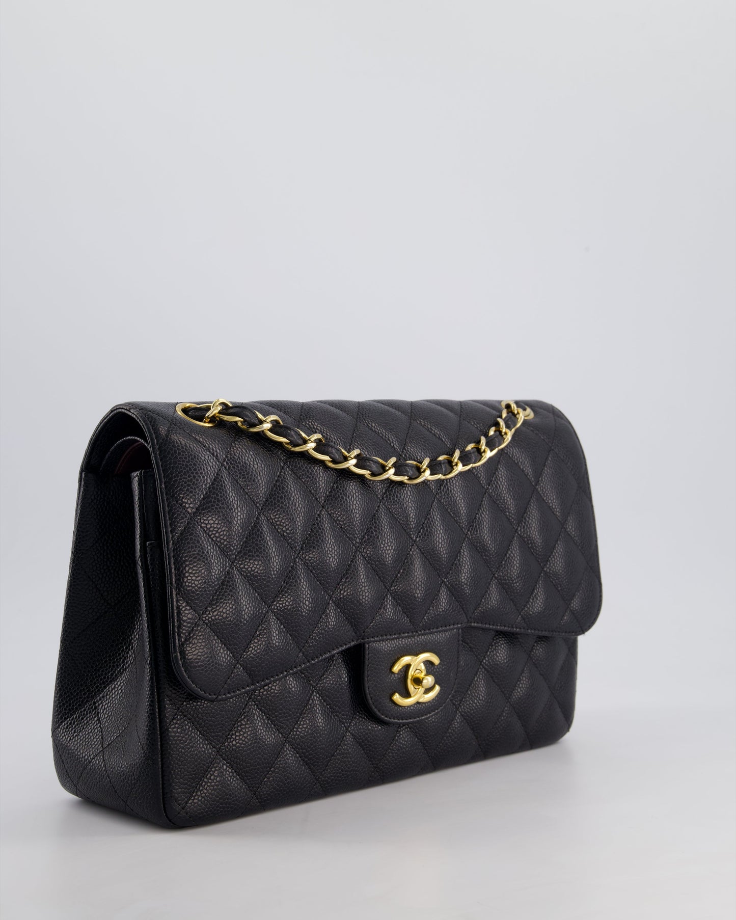 Chanel Black Jumbo Classic Double Flap Bag in Caviar Leather with Gold Hardware