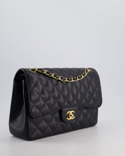 Chanel Black Jumbo Classic Double Flap Bag in Caviar Leather with Gold Hardware