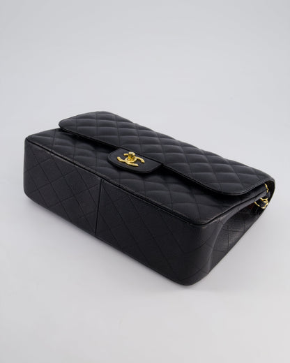 Chanel Black Jumbo Classic Double Flap Bag in Caviar Leather with Gold Hardware