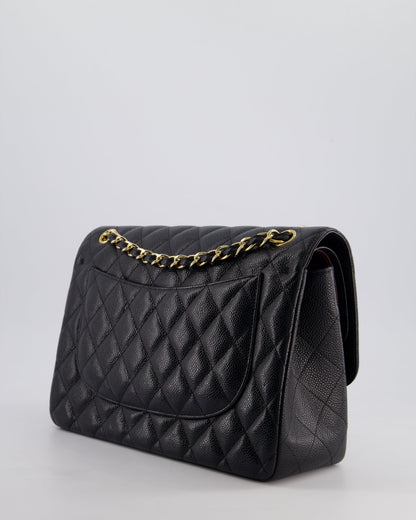 Chanel Black Jumbo Classic Double Flap Bag in Caviar Leather with Gold Hardware