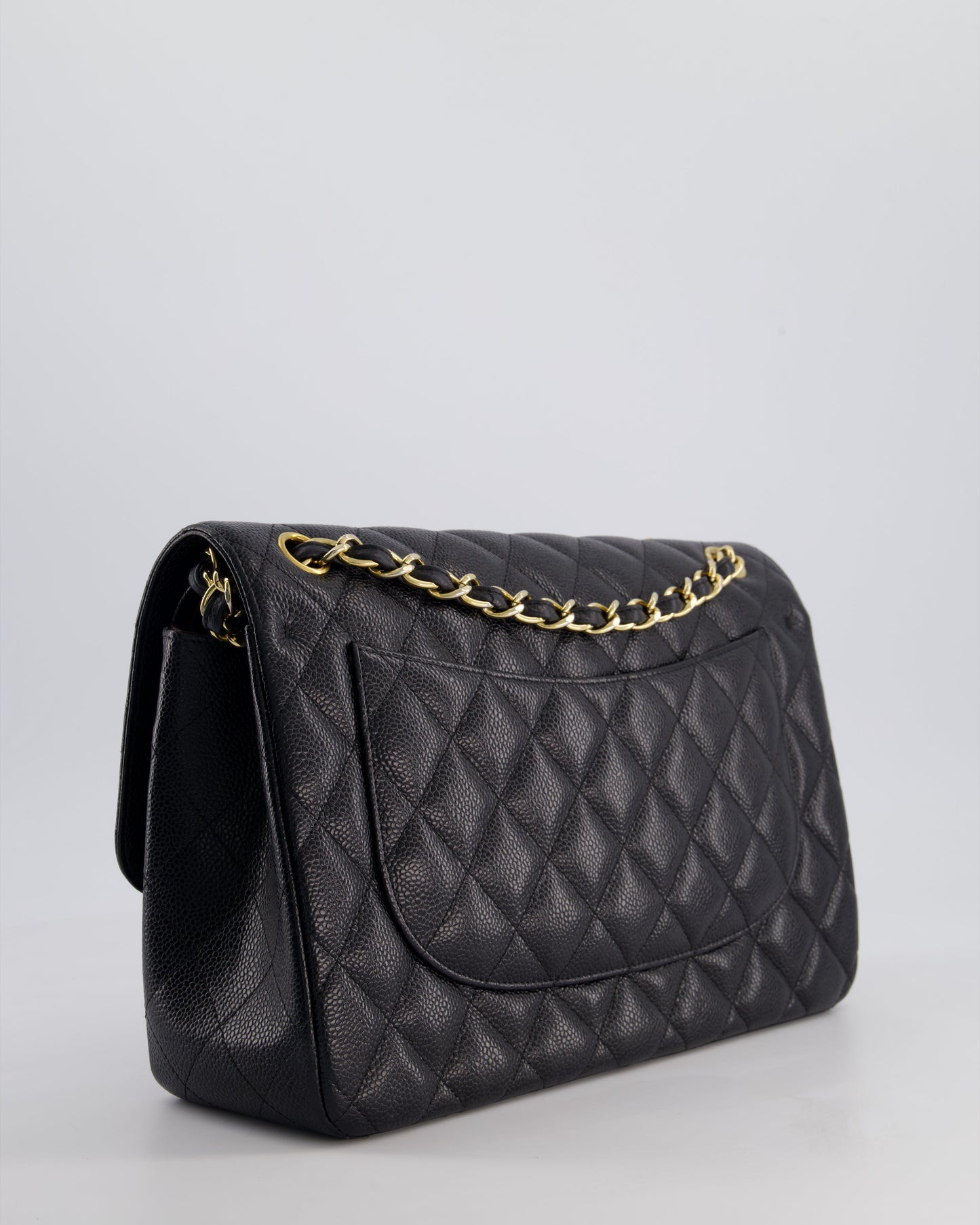 Chanel Black Jumbo Classic Double Flap Bag in Caviar Leather with Gold Hardware