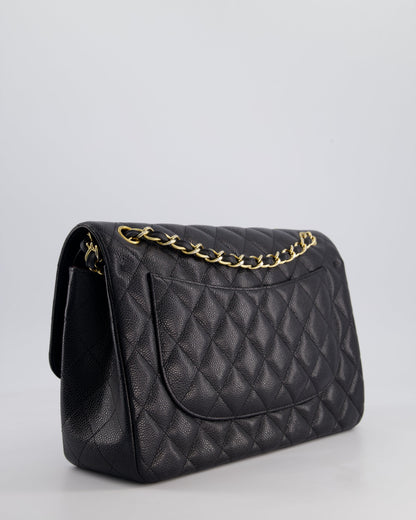 Chanel Black Jumbo Classic Double Flap Bag in Caviar Leather with Gold Hardware