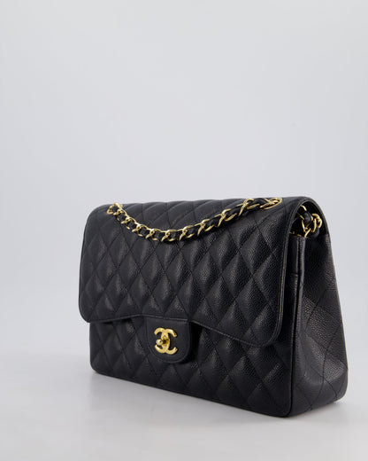 Chanel Black Jumbo Classic Double Flap Bag in Caviar Leather with Gold Hardware