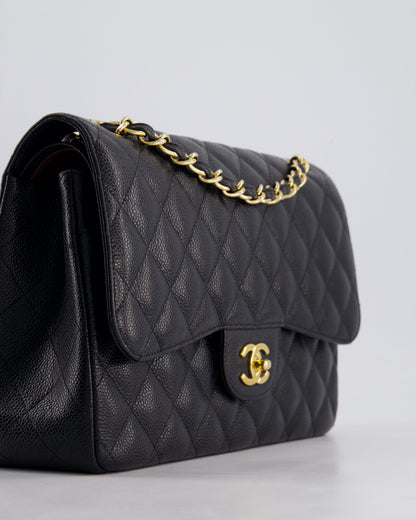 Chanel Black Jumbo Classic Double Flap Bag in Caviar Leather with Gold Hardware
