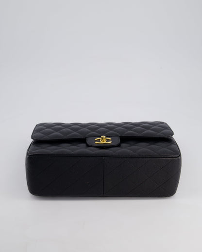 Chanel Black Jumbo Classic Double Flap Bag in Caviar Leather with Gold Hardware