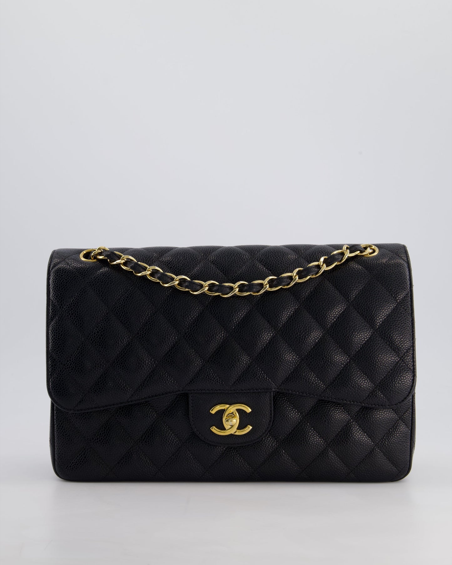 Chanel Black Jumbo Classic Double Flap Bag in Caviar Leather with Gold Hardware
