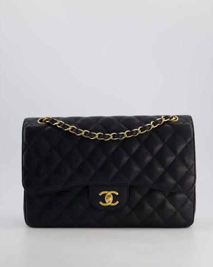 Chanel Black Jumbo Classic Double Flap Bag in Caviar Leather with Gold Hardware